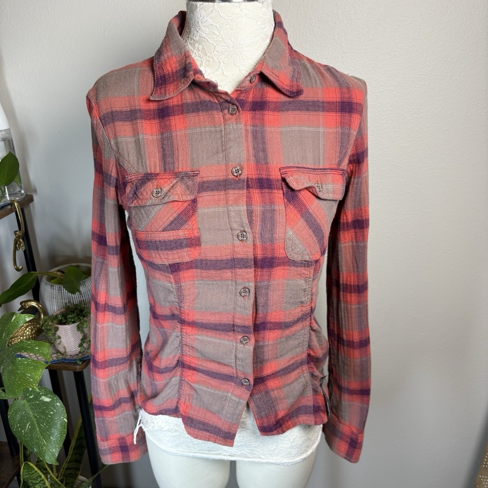Fox Racing Women XS Coral Plaid Button Up Shirt Gorpcore Western Cotton Flannel